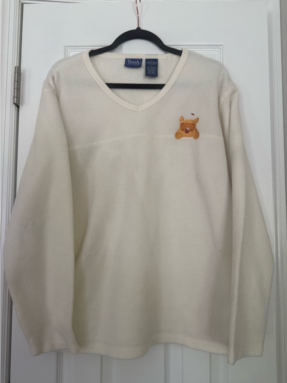 Vintage Disney Winnie the Pooh Fleece Pullover L Pooh Gallery Cream Embroidered